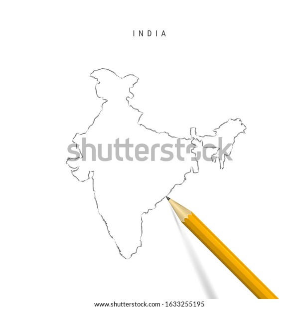 India Sketch Outline Map Isolated On Stock Illustration 1633255195 ...