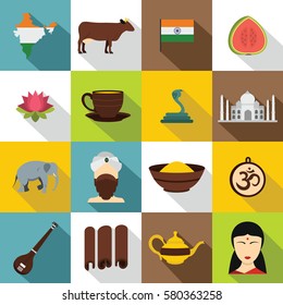 India Icon Set Flat Style Set Stock Vector (Royalty Free) 697463089