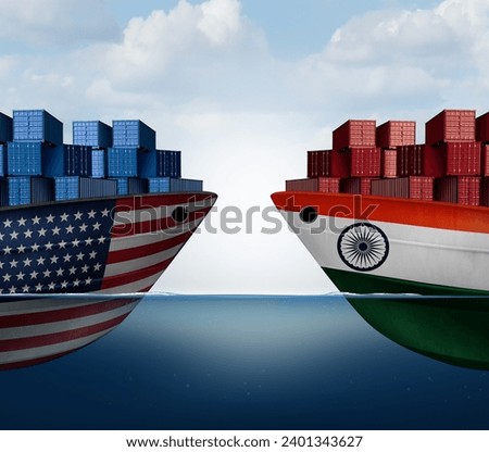 India United States trade and American tariffs or Indian Tarriff as two opposing cargo ships as an economic taxation dispute over import and exports concept as a 3D illustration. Stock photo © 