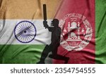 India VS Afghanistan, Cricket Match concept with creative illustration of participant countries flags in background and batsman