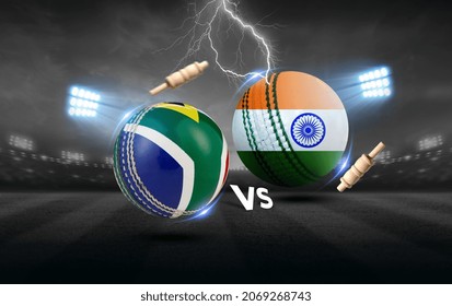 India Vs South Africa, Cricket Balls With Flag. 3D Rendering Illustration.