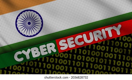 India Wavy Fabric Flag, Cyber Security Title, 3D Illustration