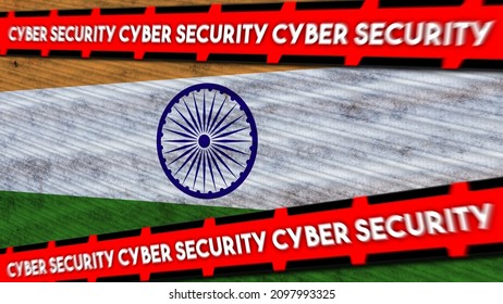 India Wavy Fabric Flag, Cyber Security Title, 3D Illustration