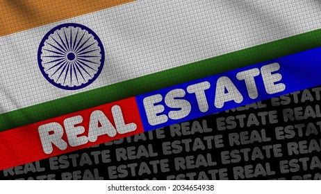 India Wavy Fabric Flag, Real Estate Title, 3D Illustration