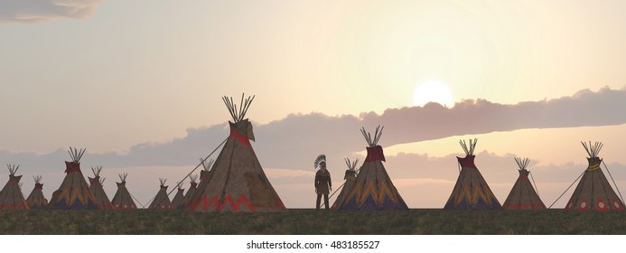 Indian camp at dusk
Computer generated 3D illustration