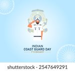 Indian Coast Guard Day. 1st February. Holiday concept. Template for background with  banner, poster, card. Flat illustration. coast guard logo. Indian flag vector. Jpeg format.	