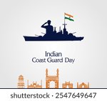 Indian Coast Guard Day. 1st February. Holiday concept. Template for background with  banner, poster, card. Flat illustration. coast guard logo. Indian flag vector. Jpeg format.	