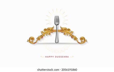 Indian Dussehra Vijayadashami Festival Background Concept For Navratri And Durga Puja Celebration With Food Spoon Fork Ram Ravan Fight