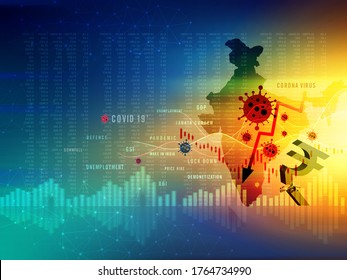 Indian Economic Crisis In Corona Pandemic, GDP Growth Downfall, Slow Down, Economic Crisis, Unemployment, Rupee Downfall Illustration, Indian Rupee Background, Loss, Rupee Currency, India 