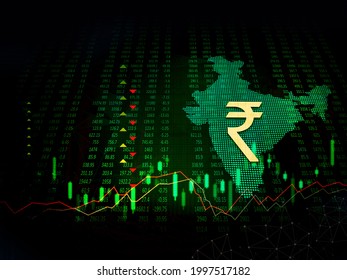 Indian Economy Concept, Dark Background With Indian Map