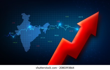 Indian Economy Growth Concept  Up Arrow And Indian Map. Indian Stock Market Growth Concept Illustration