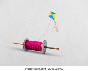 Indian festival makar sankranti concept, Kite and manja thread for kite fighting.