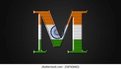 Indian Flag Pattern 3d Letter M Isolated On Dark Grey Background 