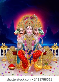 Indian god panchmukhi Hanuman on beautiful background 
