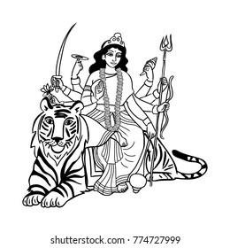 Indian Goddess Durga Sitting On A Tiger