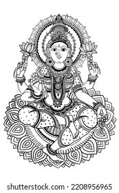 Indian Goddess Lakshmi Illustration Line Drawing Stock Illustration ...