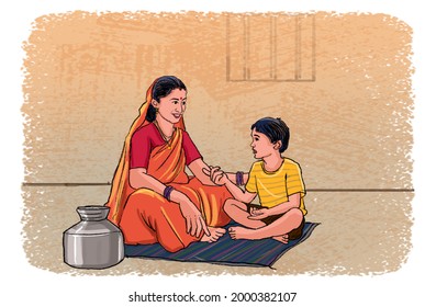 Indian Mother And Child Talking. 