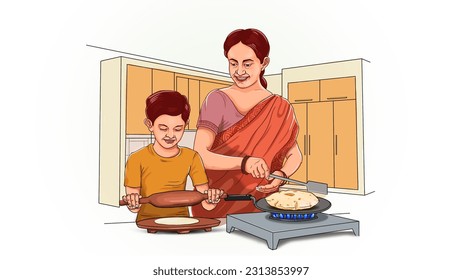 Indian mother doing little daughter's hair.Mother tying her little daughter's hair up in a ponytail. Little girl sitting on floor and talking to her mom who doing her hair. Hand-drawn vector - Powered by Shutterstock