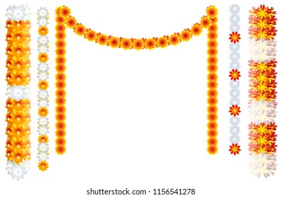 Indian Orange Flower Garland Mala Frame Isolated On White