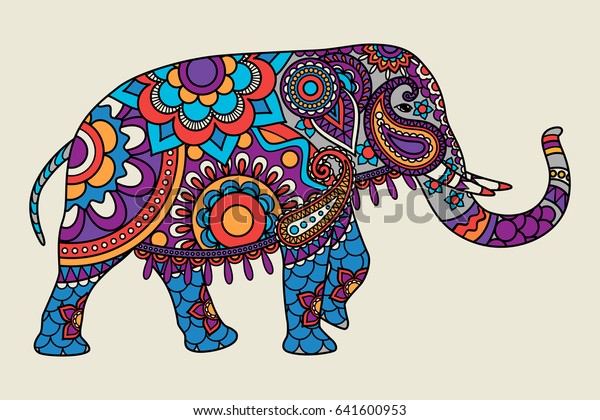 インドの装飾的な象の手描きの色彩イラスト イラスト のイラスト