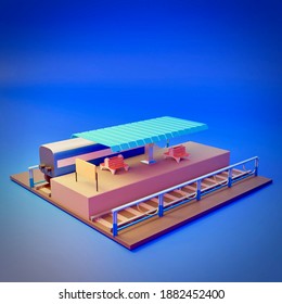 Indian Railway Station Platform Isometric 3D Illlustration