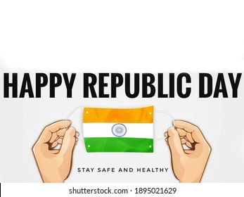 Indian Republic Day 2022 Illustration Having Indian Flag Mask In Hands.