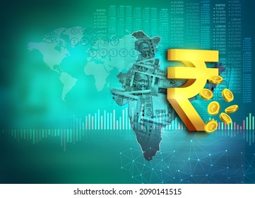 Indian Rupee Abstract Background With Golden Rupee Symbol. Aqua Green, Indian Finance Background, Union Budget, Aqua Green