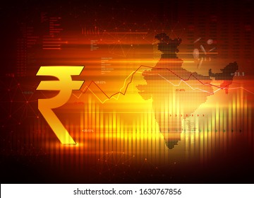 Indian Stock Market Growth, Indian Rupee Background, Finance, Economy Background, Currency, Economic Development In India, Abstract Golden Yellow Background Illustration With India Map, Rupee Symbol