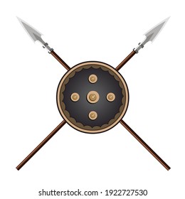 Indian style weapon Shield with Spear. It is a vintage Maharashtrian weapon.