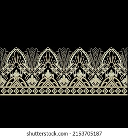 Indian Traditional Embroidery Lace Border Mughal Art Pattern , Digital And Textile Print On Fabric