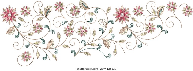 Indian traditional embroidery lace border design with ethnic flowers and leaves with black background. digital and textile print on fabric,A beautiful new ornament ethnic style border desingn as mughu