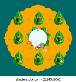 Indian wedding card template. Hindu auspicious occasion background. Hindu religious rituals performed. Useful for Hindu occasions, engagement ceremonies, wedding ceremonies, puja, etc. Betel Leaves  - Powered by Shutterstock