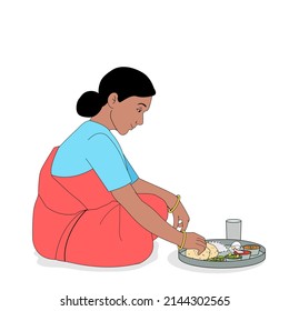 An Indian woman eating | woman eating | village woman eating - Powered by Shutterstock