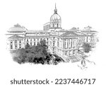 Indiana Statehouse, ink sketch illustration.
