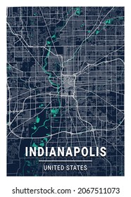 Indianapolis Blue Dark City Map