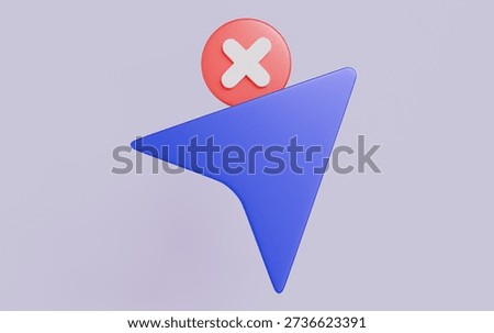 Indicating invalid action or incorrect direction, Pointer arrow with an error symbol
