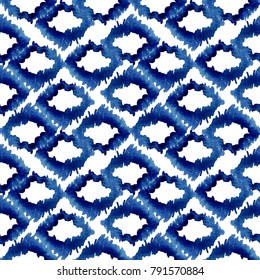 Indigo Blue Watercolor Geometric Pattern