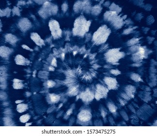 Indigo Swirl. Circular Tie Die. White Circle Background. Fabric Hippie Design. Blue Color Textile. Indigo Spiral. Denim Abstract Tie Dye. Blue Roll Psychedelic. Shirt Hippie Design. Indigo Print.