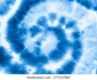 Indigo Tie Dye. Batik Dyed Background. Abstract Circle Kaleidoscope. Blue Tye Dye Effect. Spiral Patterns. Hippie Color Shirt. Ink Swirl Design. Circular Painting. Artistic Indigo Tie Dye.