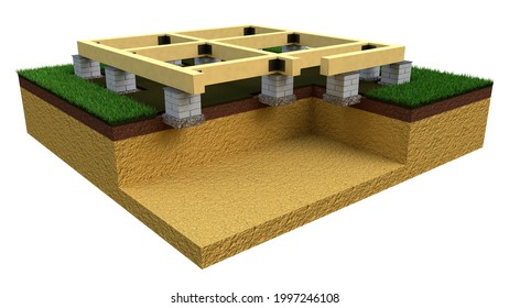 individual footing foundation, isolated digital industrial 3D illustration