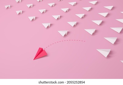 Individuality Women's leadership concept. Individual and unique leader pink paper airplane changing direction. 3d rendering. - Powered by Shutterstock