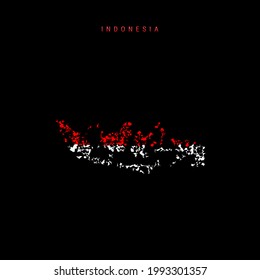 Indonesia Flag Map, Chaotic Particles Pattern In The Colors Of The Indonesian Flag. Illustration Isolated On Black Background.