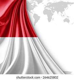 Indonesia Flag And World Map Background