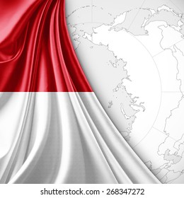 Indonesia Flag And World Map Background