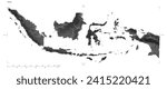 Indonesia shape isolated on white. Grayscale elevation map