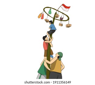 Indonesian Independence Day Climbing Slippery Pole Stock Illustration ...