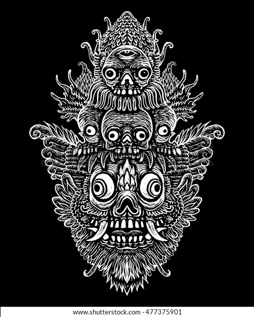 Indonesian Mask Fantastic Ritual Mask Scary のイラスト素材