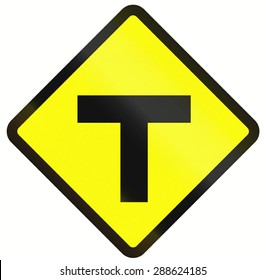 Indonesian road warning sign - T-Intersection ahead