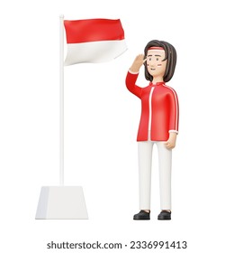 Indonesian woman saluting indonesia flag celebrating independence day 3d cartoon illustration - Powered by Shutterstock