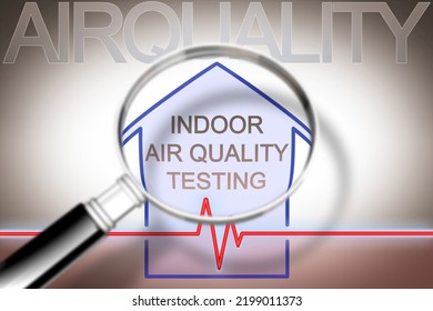 Indoor Air Quality Testing - Concept Image With Check-up Chart About Indoor Pollutants Seen Through A Magnifying Glass